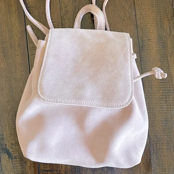 Like New Brandy Melville Pink Suede Mini Backpack, Drawstring/Snap Closure - Picture 8 of 14